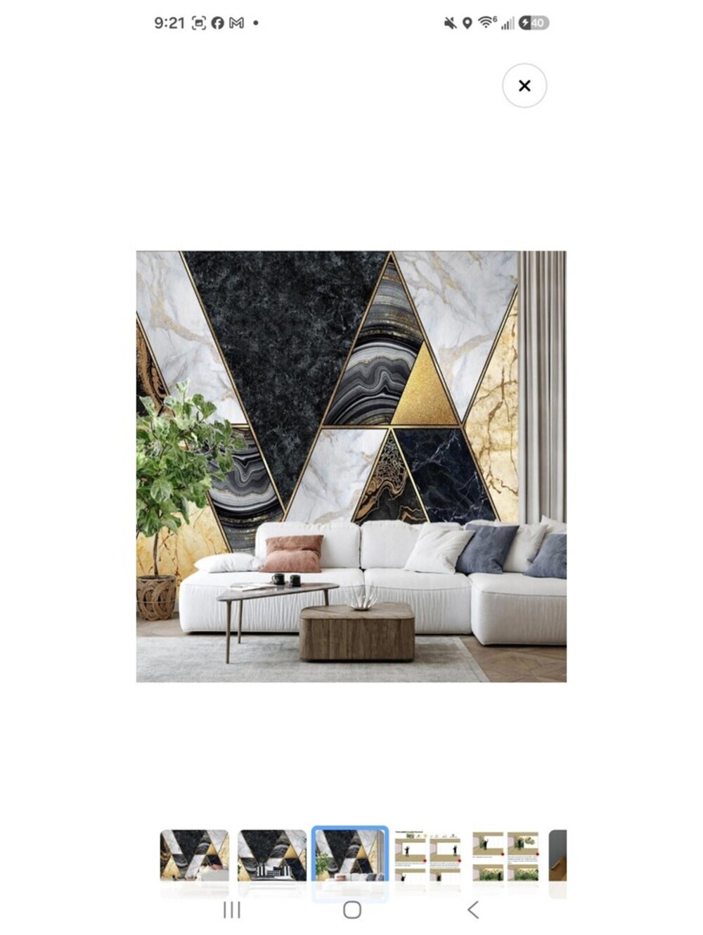 Geometric Marble and Gold Triangle Wallpaper Mural